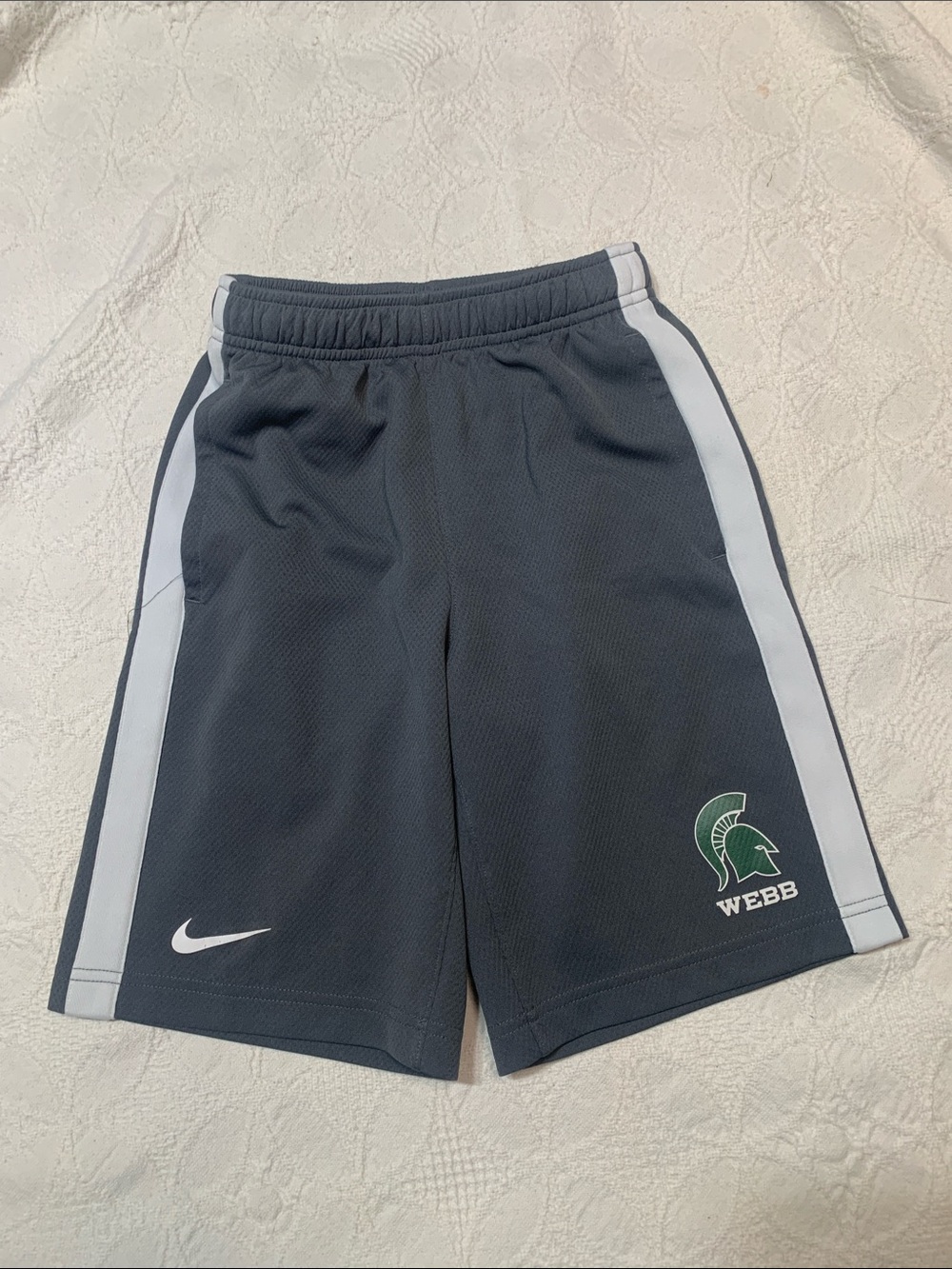 Nike Gray Youth Athletic Shorts with White Side Panels